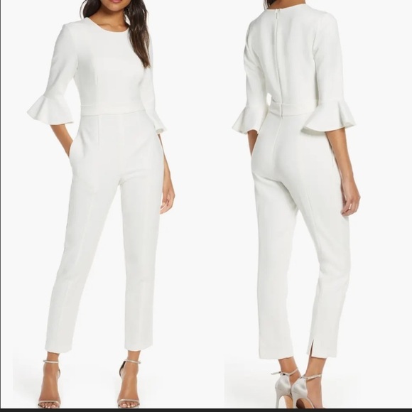 NWOT Black Halo Brooklyn Jumpsuit white bell sleeves sz 8 - Picture 1 of 6